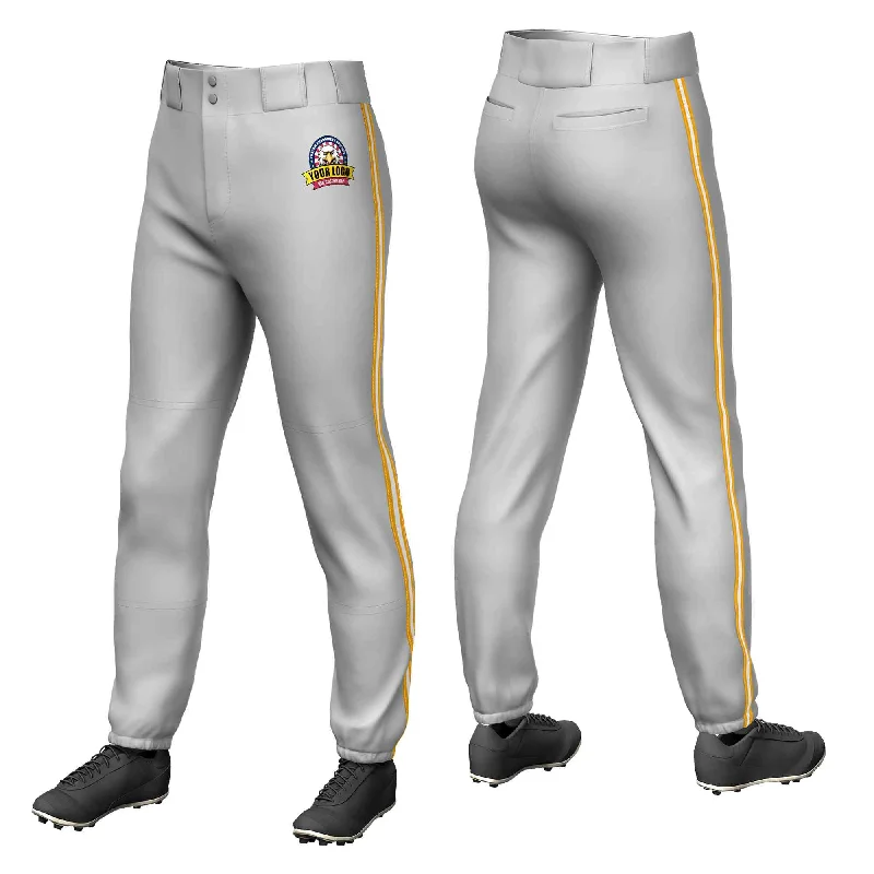 Custom Gray Yellow White-Yellow Classic Fit Stretch Practice Pull-up Baseball Pants