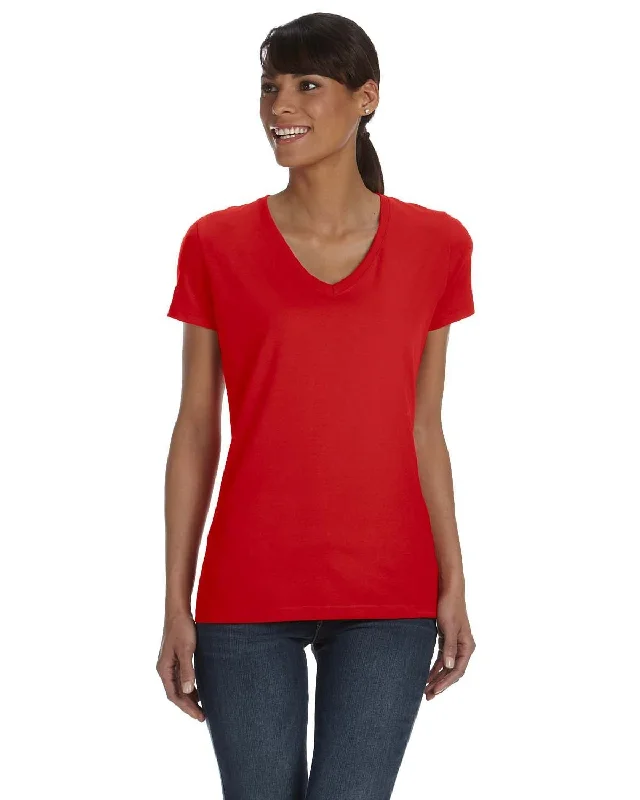 Fruit of the Loom Ladies 100% Heavy Cotton HD V-Neck T-Shirt | True Red