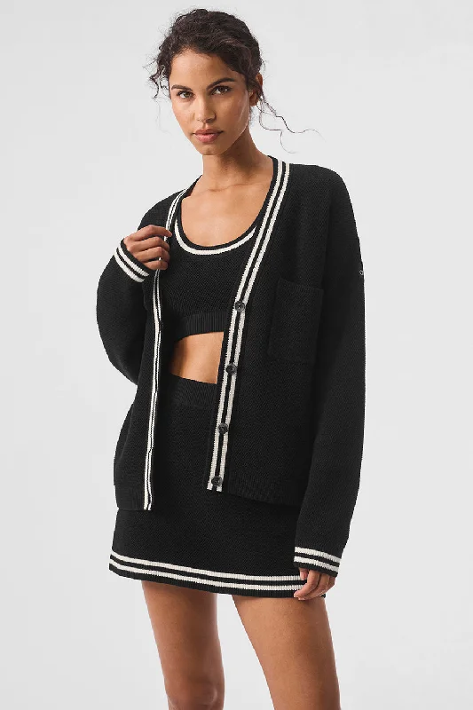 Limited Edition Tennis Club Sweater Knit Cardigan - Black/Ivory