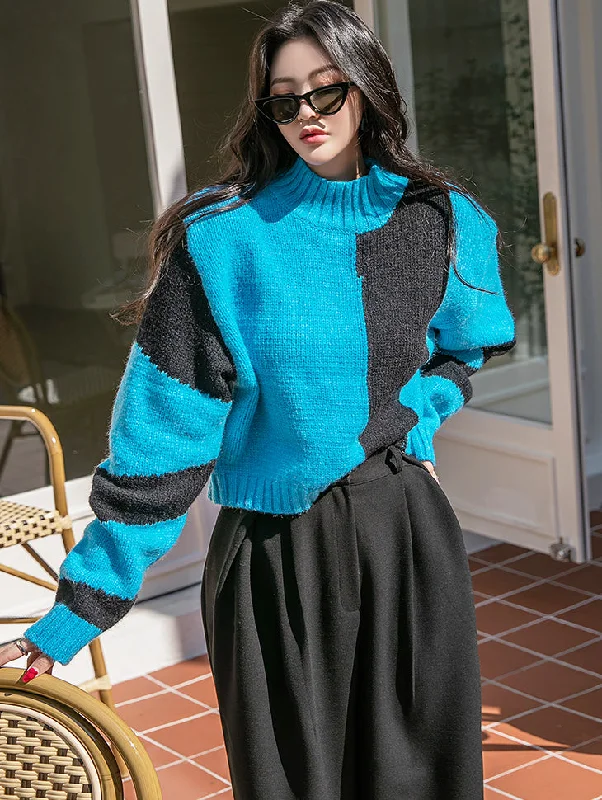 Crazy Deals E2561 Color Contrasting Crop Knit