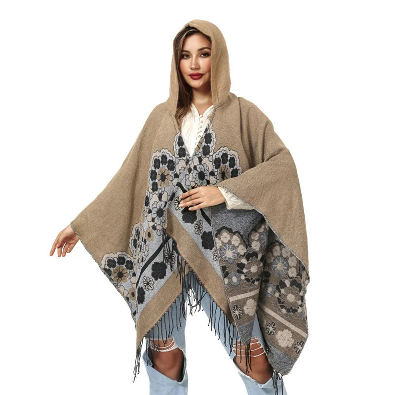 Weekend Deals That Dazzle European And American Flower Woven Split Shawl Acrylic Fiber Hat Cloak