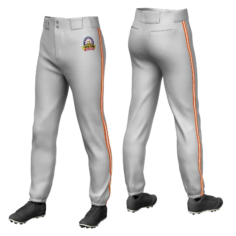 Custom Gray Orange White-Orange Classic Fit Stretch Practice Pull-up Baseball Pants