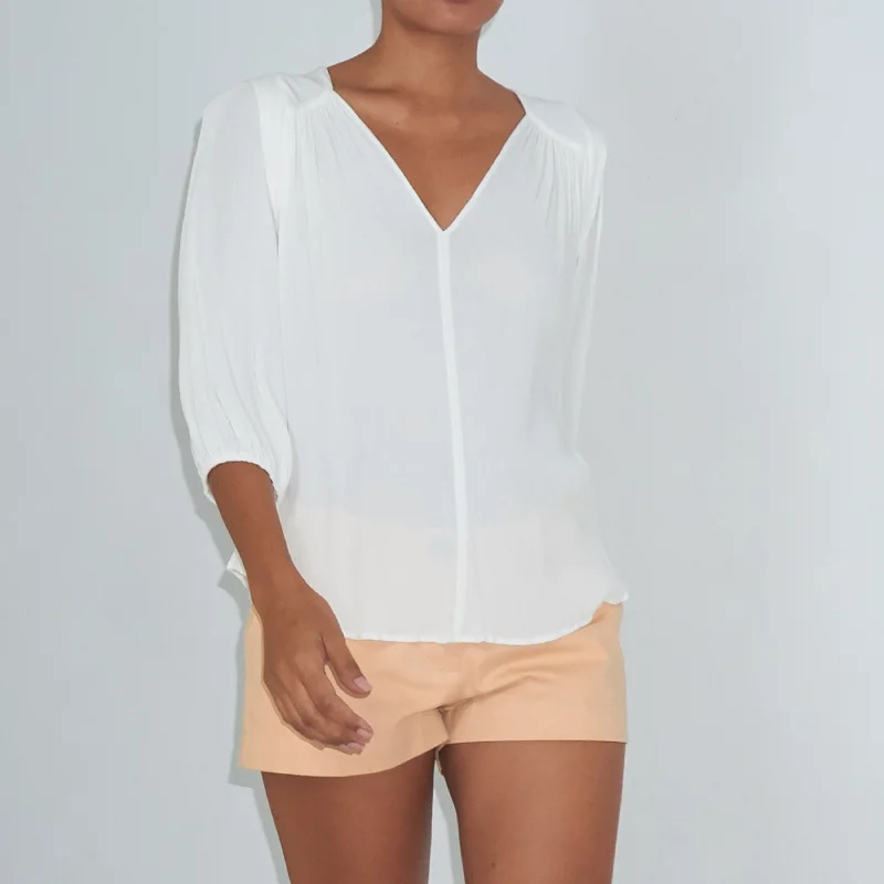 Discount Deals TRANSIT 3/4 SLEEVE TOP - Crinkled Rayon | Off White