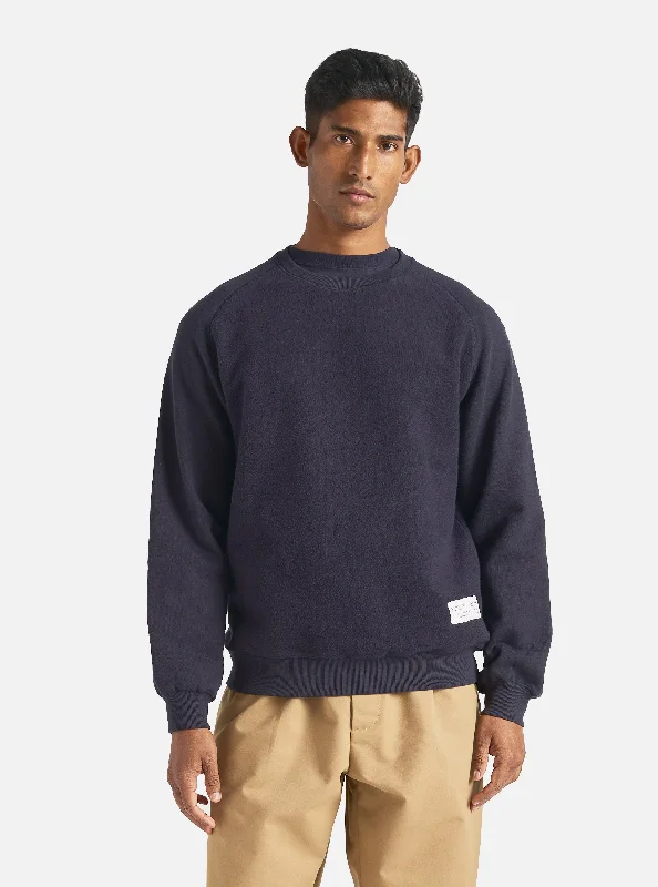 Universal Works Sweatshirt in Navy Brush Back Sweat