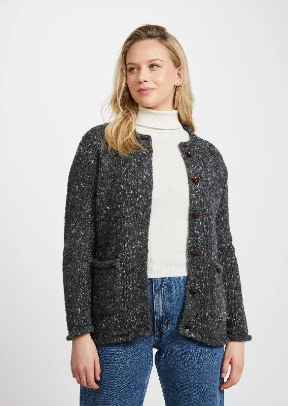 Limited Stock Ladies Donegal Wool Cardigan | Charcoal