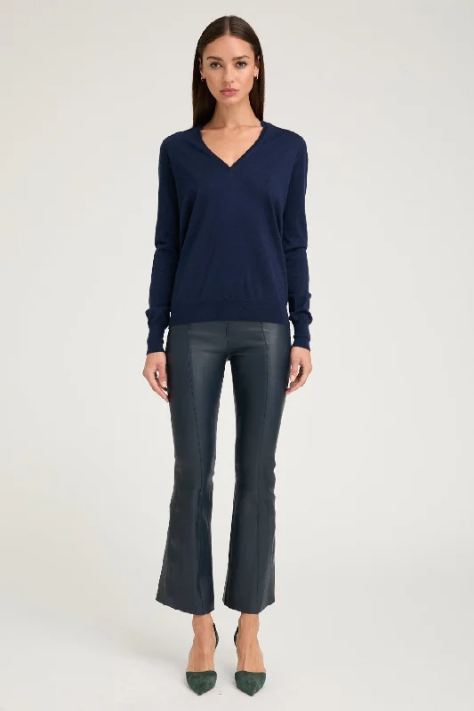 Markdowns Midnight Leather Ankle Flare Pants with Princess Seams