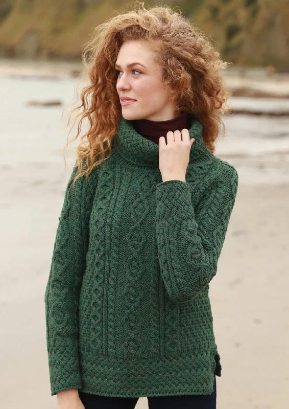 Weekend Discounts You Deserve Belcare Ladies Aran Roll Neck Sweater | Connemara Green