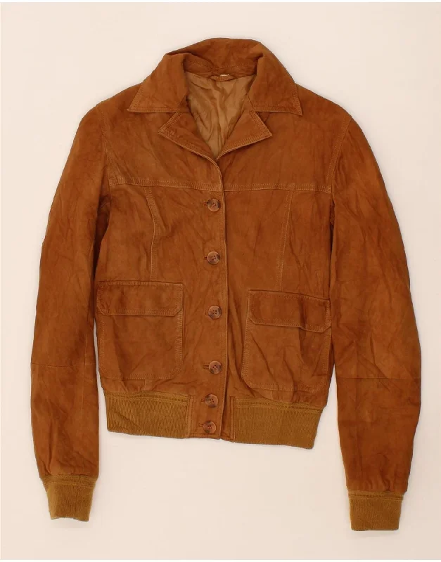 Reduced Rates VINTAGE Womens Suede Bomber Jacket UK 12 Medium Brown Leather