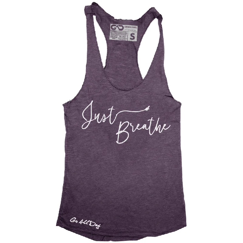 Quick Deals GO ALL DAY "JUST BREATHE" TriBlend Racerback Tank (Vintage Purple)