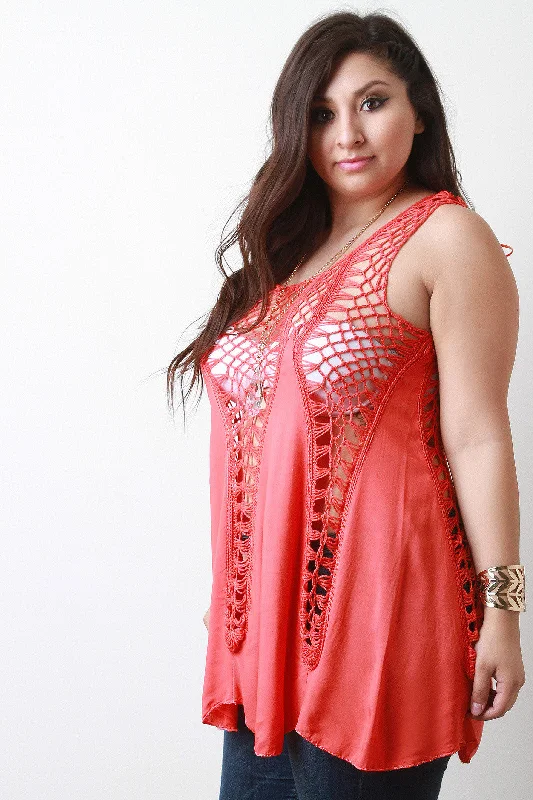 Weekend Bargains to Grab Crochet Panel Sleeveless Flowy Top
