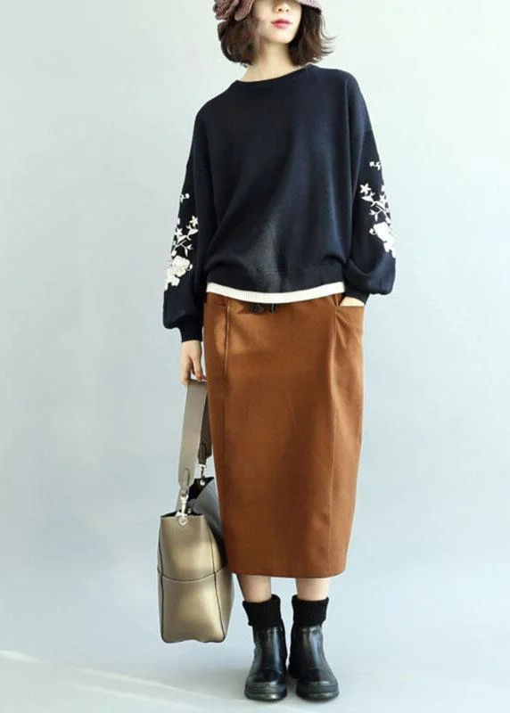 Big Discounts DIY Navy O-Neck Sequins Embroideried Fall Knit Sweaters