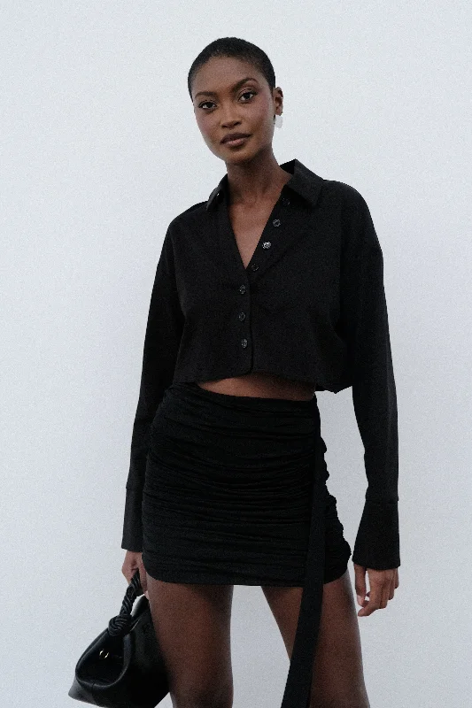 Act Now Julianna Cotton Button Up Shirt - Black