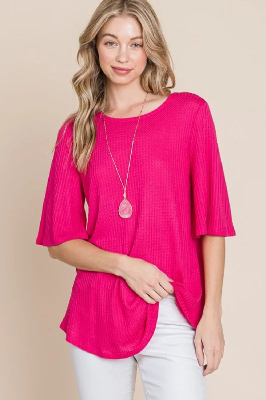 Steals and Deals BOMBOM Round Neck Waffle Knit T-Shirt
