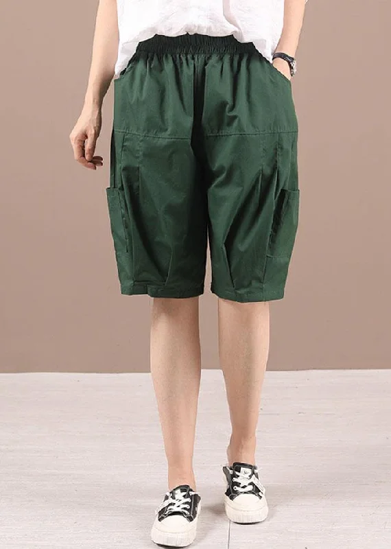 Weekend Deals That Please Green Regular High Waist Pockets Summer Shorts Pants