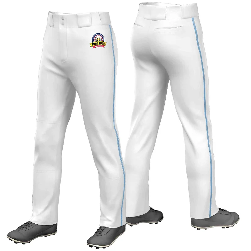 Custom White Light Blue Classic Fit Stretch Practice Loose-fit Baseball Pants