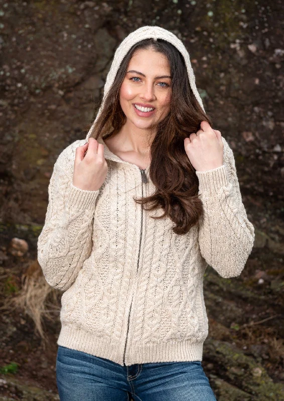 Fantastic Offers IrelandsEye Women's Aran Hooded Cardigan | Oatmeal