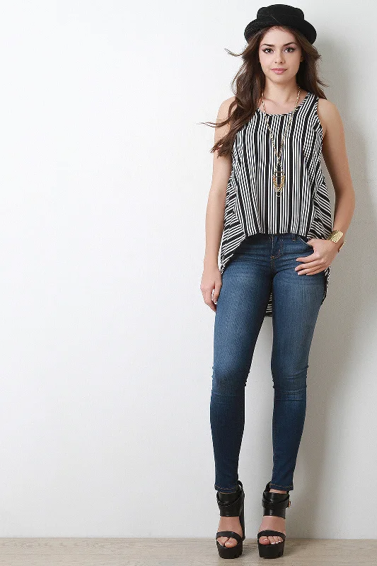 Time-Limited Offer Corset Lace up Striped Top