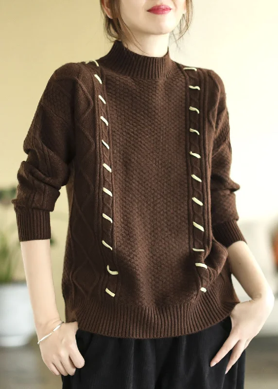 Weekend Deals That Impress Italian Coffee High Neck Slim Fit Thick Knit Sweater Tops Winter