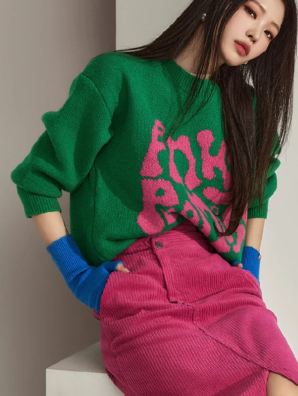 Year-End Clearance E3185 Texted Color Contrasting Knit
