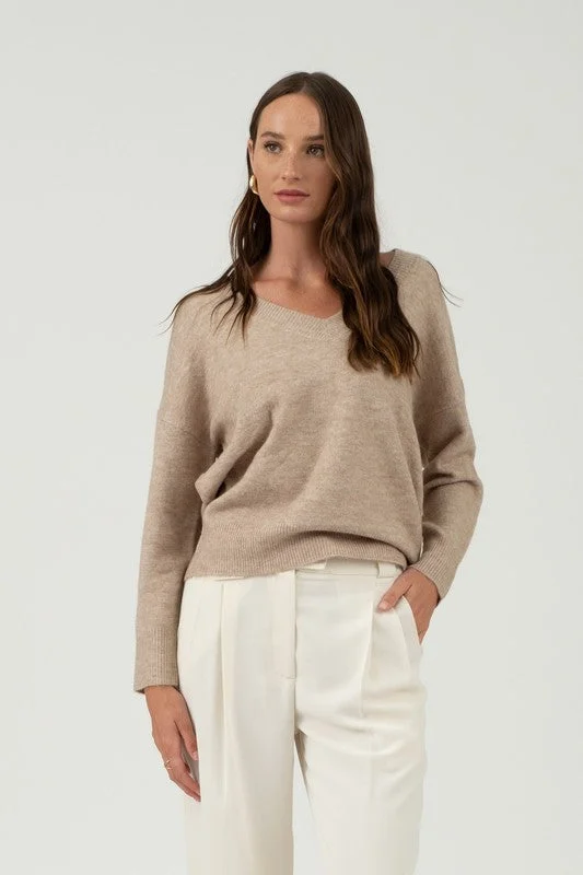 Doorbuster Deal SYLVIA SOLID V NECK DROP SHOULDER KNIT SWEATER
