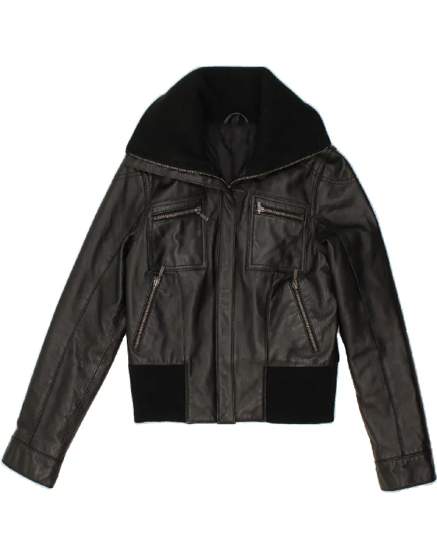 Huge Discounts VINTAGE Womens Crop Leather Jacket UK 12 Medium Black Leather