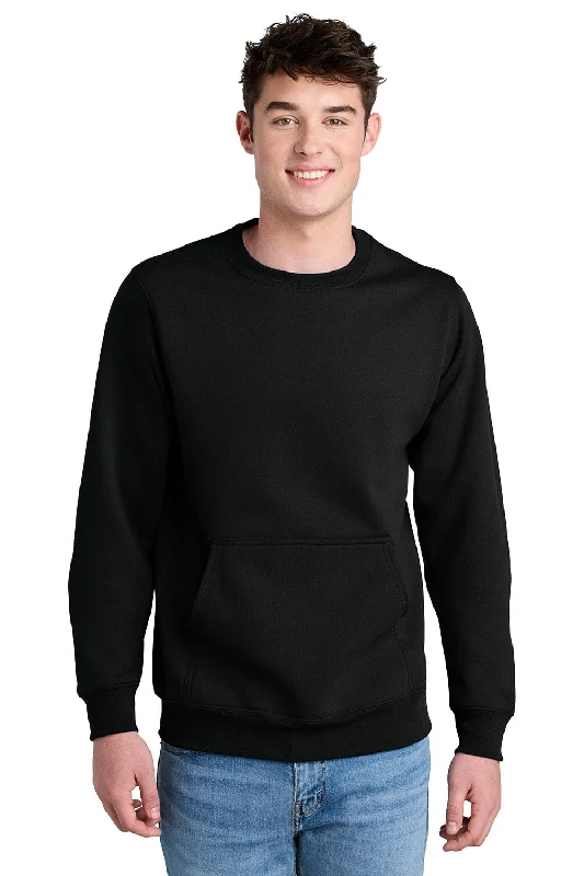 Port & Company Mens Core Fleece Crewneck Sweatshirt w/ Pouch Pocket - Jet Black - New