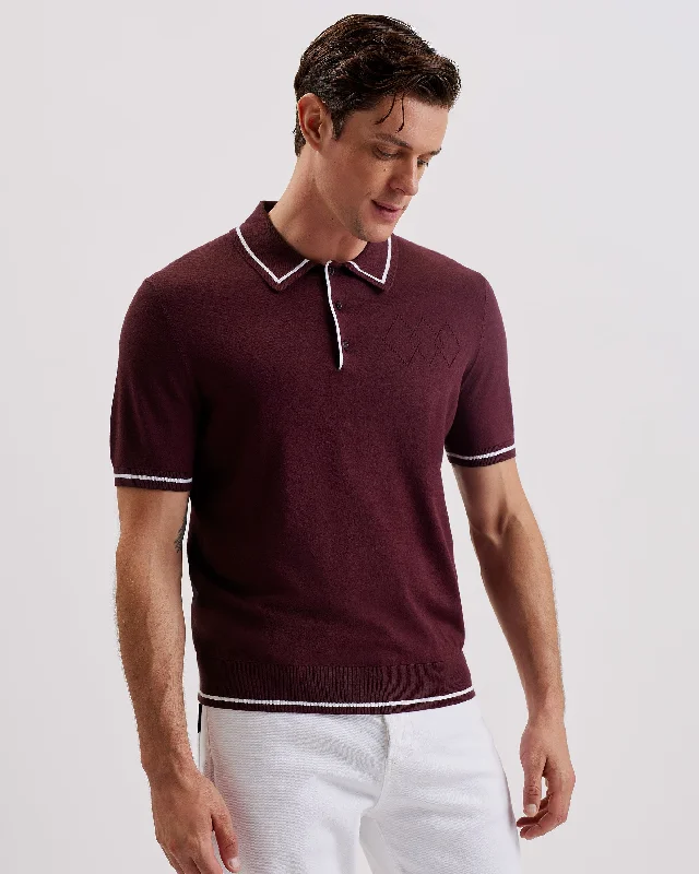 Dunow Ss Pointelle Diamond Polo Maroon