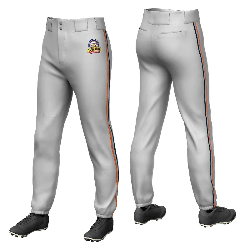 Custom Gray Orange Light Blue-Black Classic Fit Stretch Practice Pull-up Baseball Pants