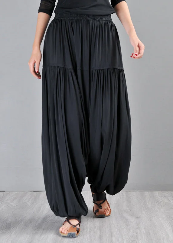 Closeout Fine Black Elastic Waist Patchwork Cotton Beam Pants Summer