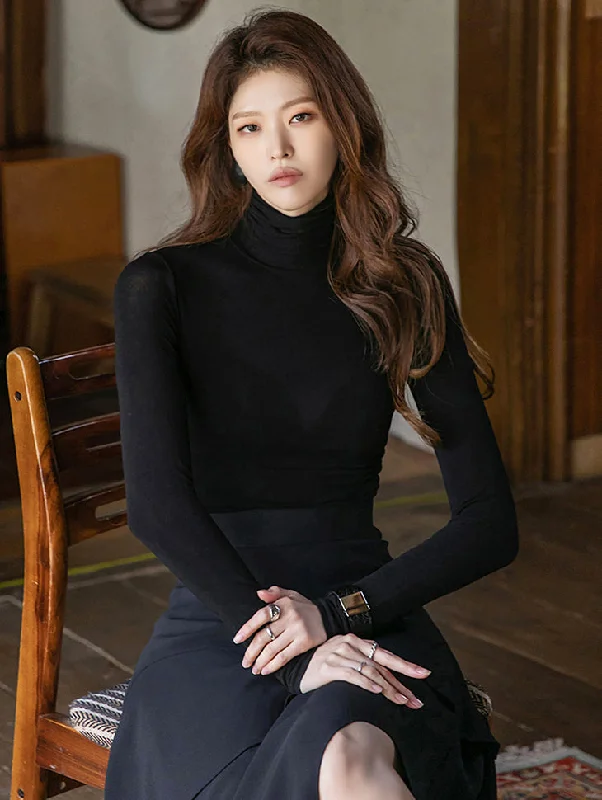 Steals and Deals E2541 See-through Slim Turtleneck Top