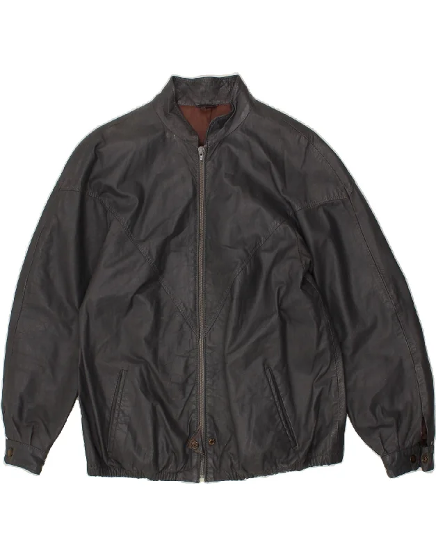 Huge Savings VINTAGE Womens Leather Jacket UK 16 Large Grey Leather