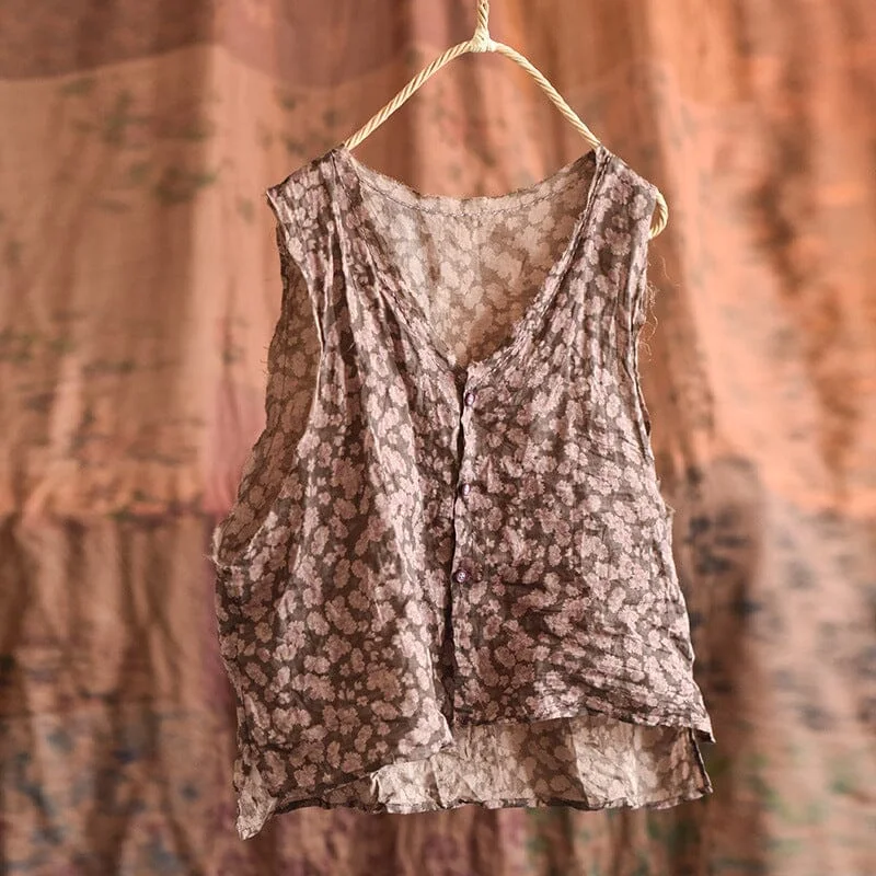 Customer Appreciation Sale Women Retro Floral Linen Loose Vest