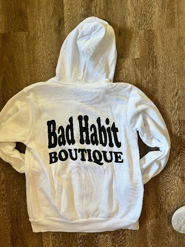 Huge Savings Bad Habit Boutique Puff Lettering White Zip up Hoodie - Final Sale