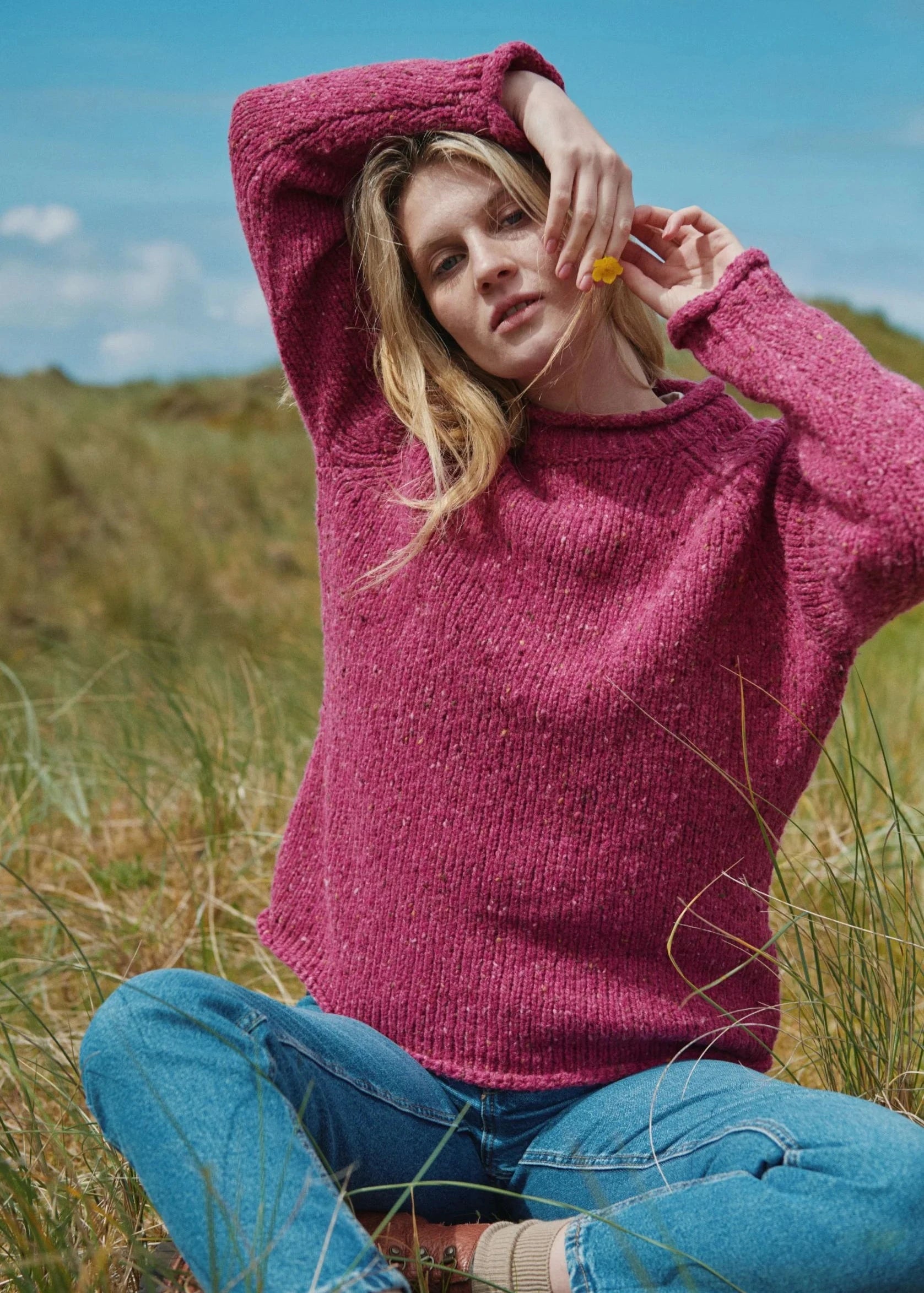 Big Savings Ladies Donegal Roll Neck Sweater | Pink