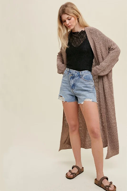 Crazy Savings Mocha Knit Side Slit Long Cardigan