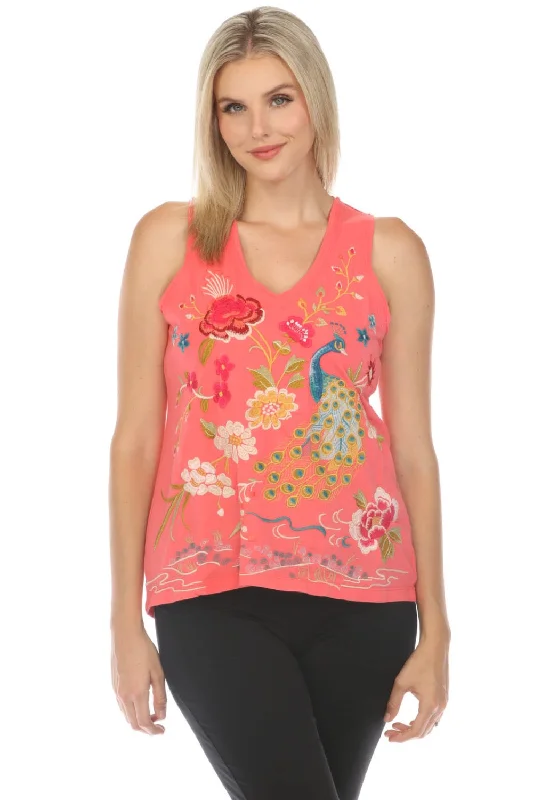 Weekend Shopping Bliss Johnny Was JWLA Celina Raw Edge V-Neck Tank Top Boho Chic J14924