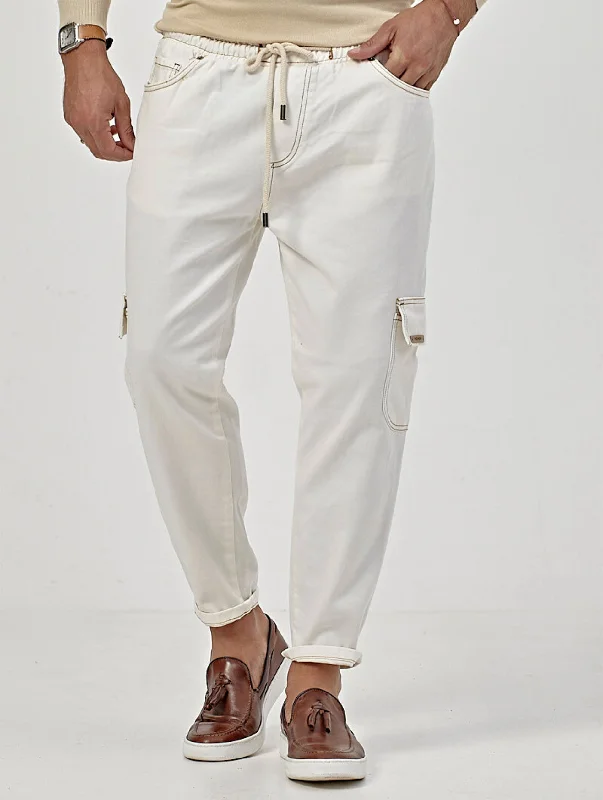 URIEL DENIM CARGO PANTS IN WHITE