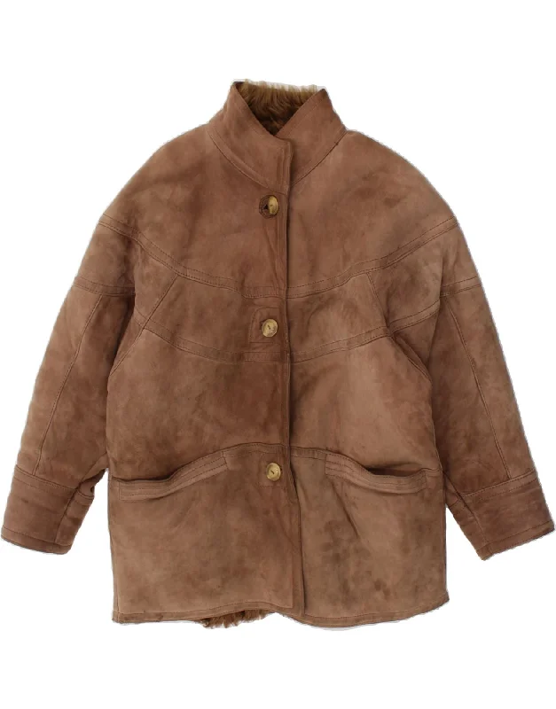 While Supplies Last VINTAGE Womens Oversized Shearling Coat US 6 Small Brown Shearling