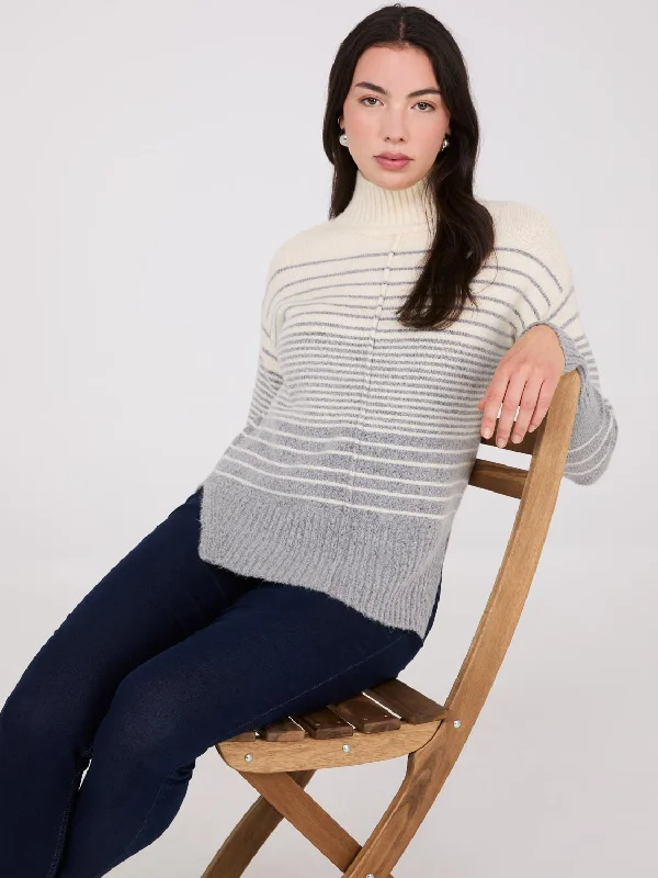 Flash Deals Striped Mock Neck High-Low Sweater