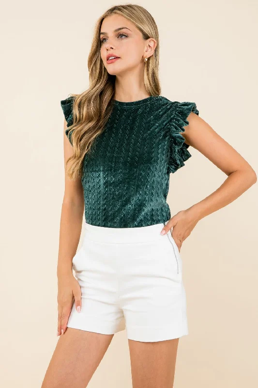 Super Bargain Textured Velvet Ruffle Sleeve Top