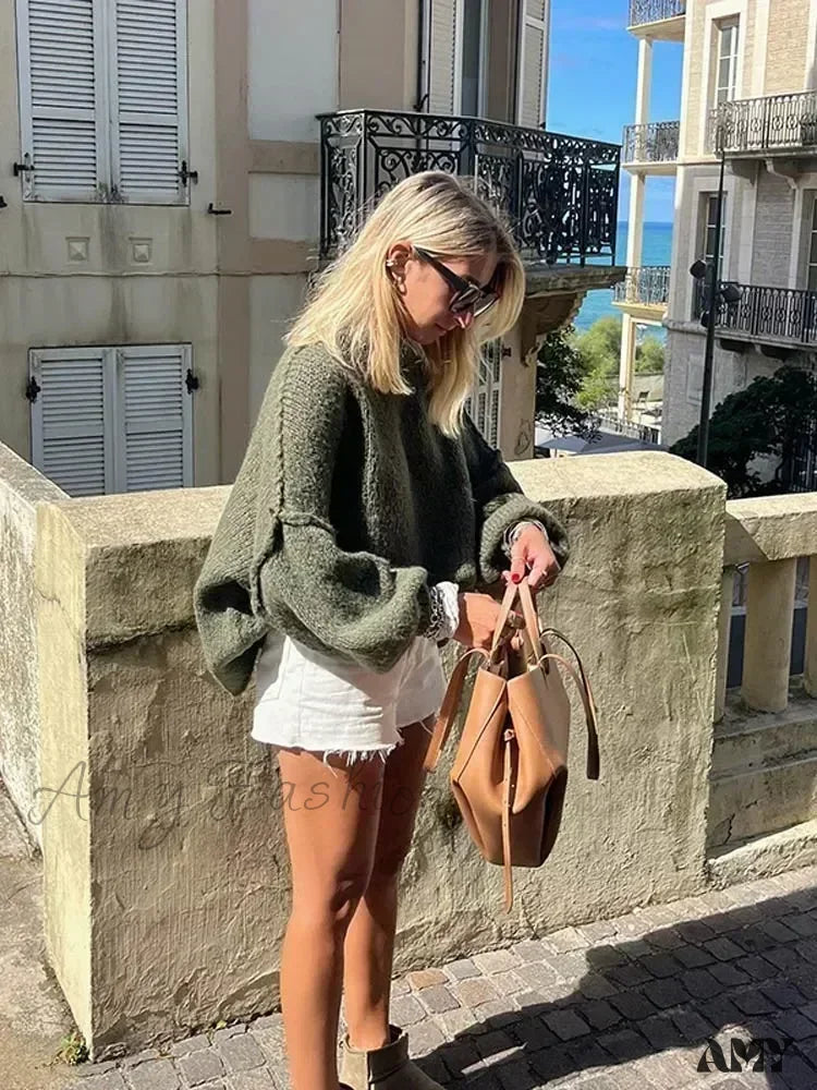 Holiday Sale Green O-neck Loose Christmas Pullover Lantern Sleeve Oversized Casual 2024 Autumn Stylish Sweater Holiday Sale Green O-neck Loose Christmas Pullover Lantern Sleeve Oversized Casual 2024 Autumn Stylish Sweater