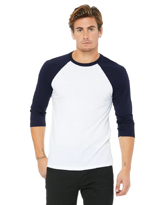 Bella+Canvas Unisex Triblend 3/4-Sleeve Baseball T-Shirt | White/ Navy