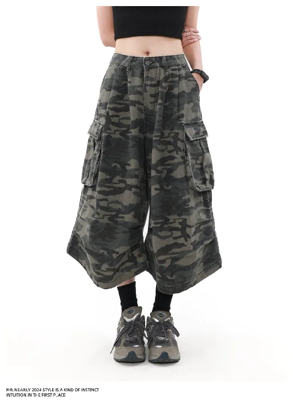 Oversized Faded Camo Cargo Shorts