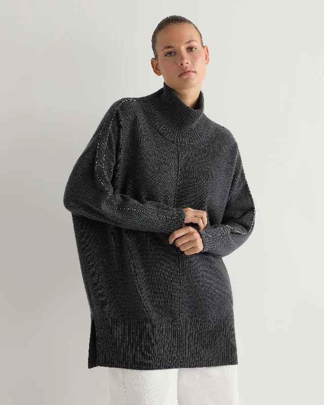 Crazy Savings Women's Mock Neck Long Cashmere Sweater Anthracite Grey