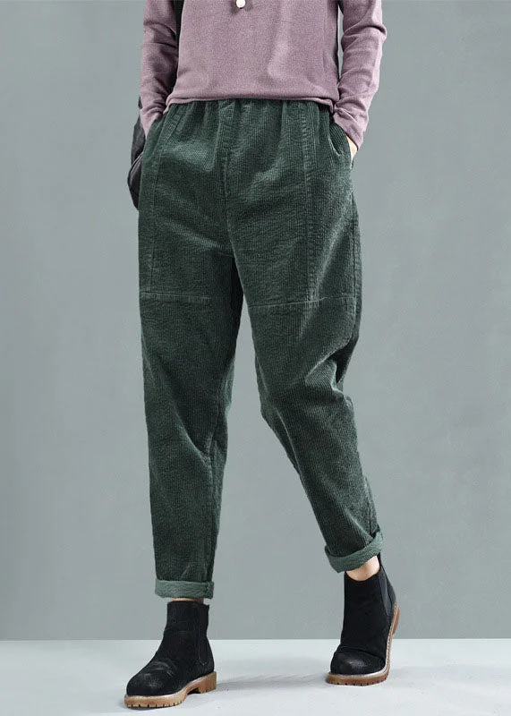 Customer Appreciation Sale Fashion Green Elastic Waist Patchwork Corduroy Harem Pants Fall