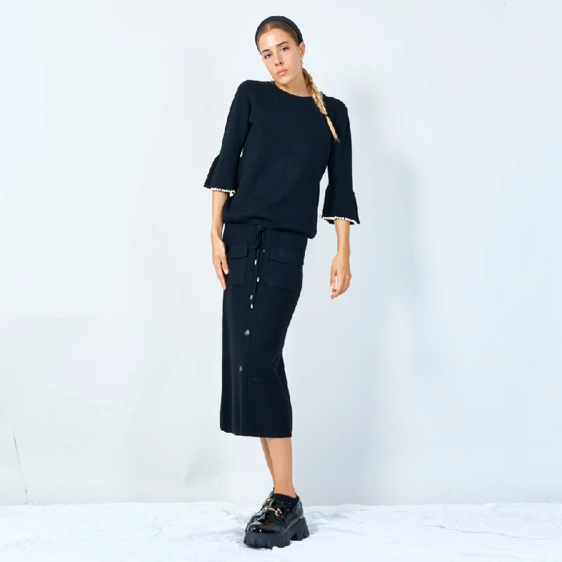 Closeout Deal Elegant pearl-accented knit sweater wholesale