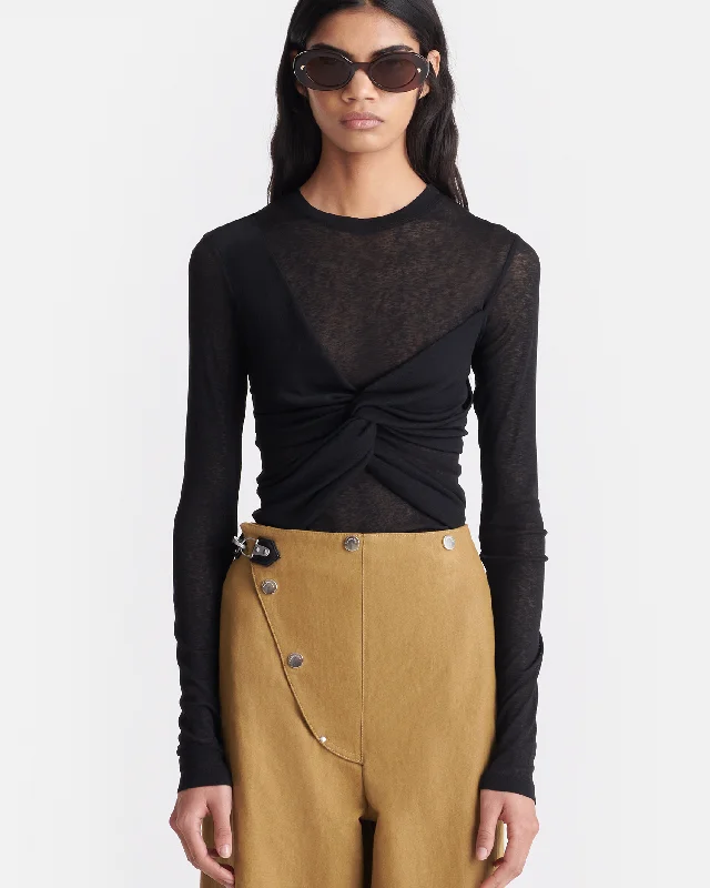 Weekend Deals That Amaze Izolda - Draped Mesh Jersey Top - Black