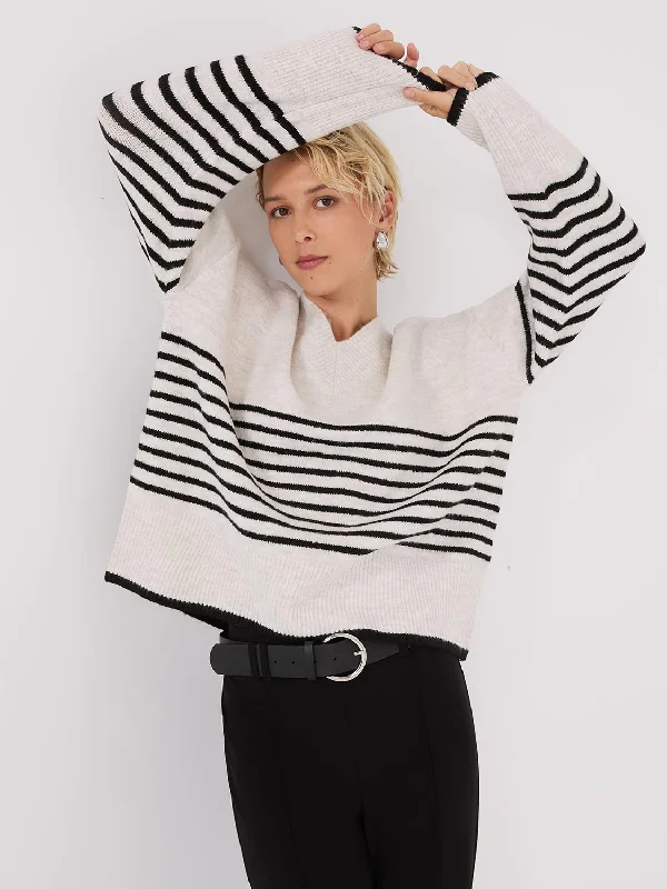 Blowout Deals Striped V-Neck Loose Sweater