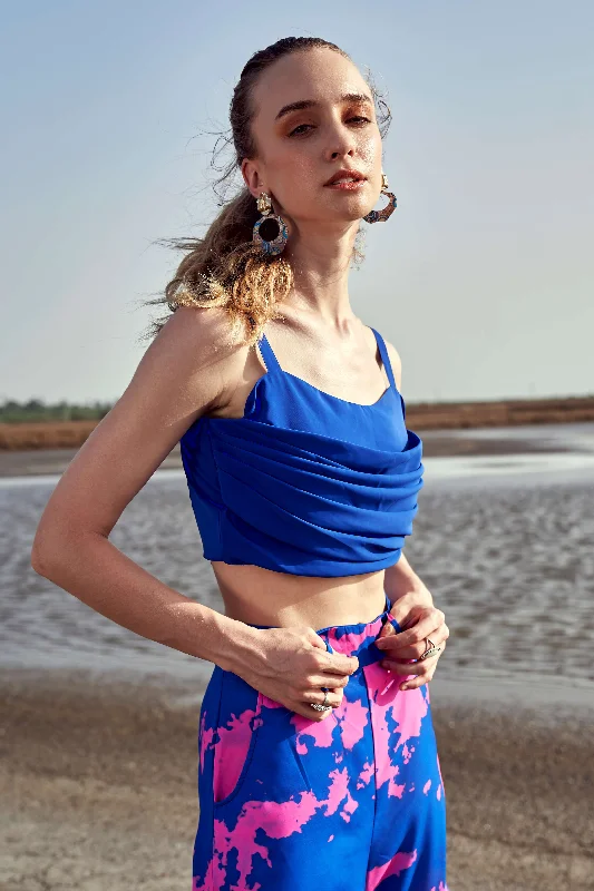 Markdowns Blue Bustier Pleated Crop Top