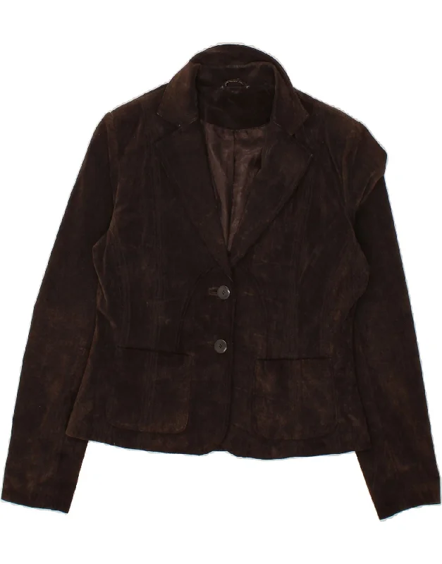 Savings Soar This Weekend VINTAGE Womens 2 Button Suede Blazer Jacket UK 14 Medium Brown